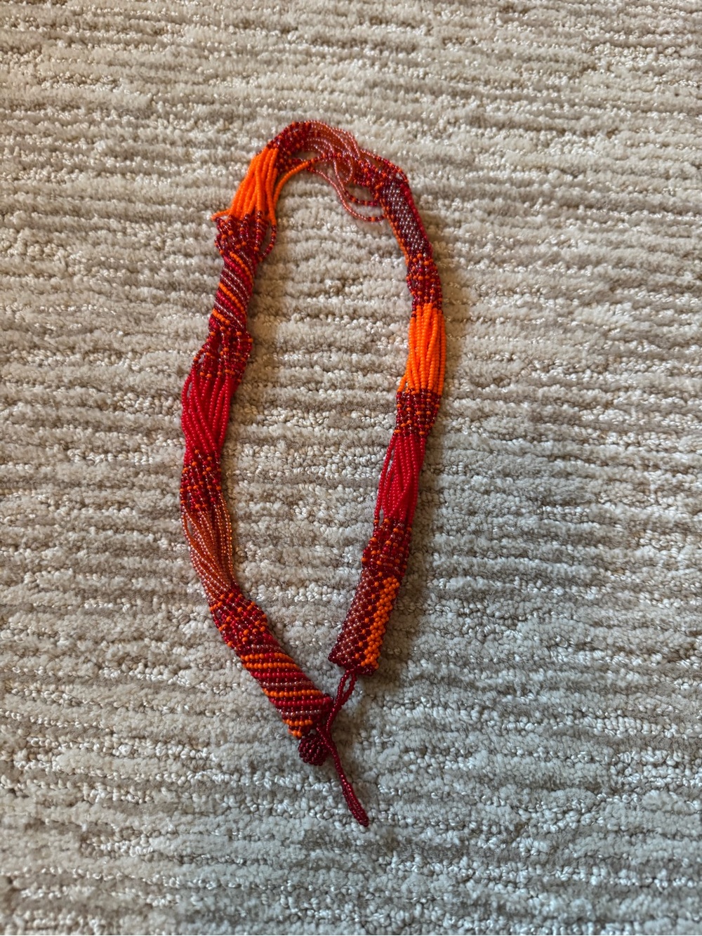 Handcrafted Red & Orange Beaded Statement Necklace